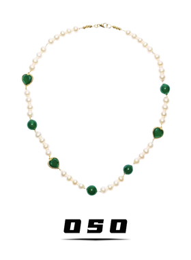 Lisa asap rocky同款天然珍珠绿宝石桃心项链嘻哈vibe锁骨毛衣链