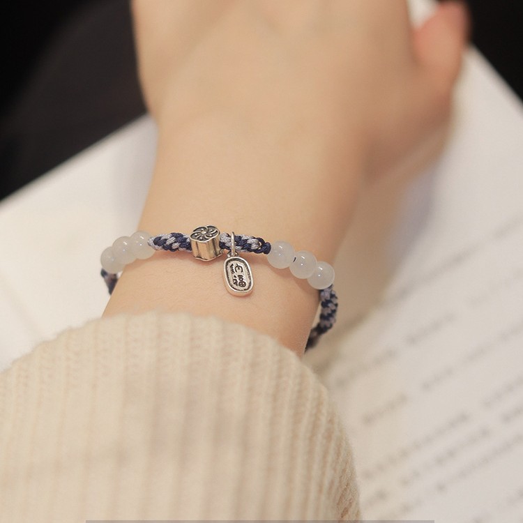 适用寄烟雨和田白玉手链手工编织福牌手绳新中式原创设计手a2236