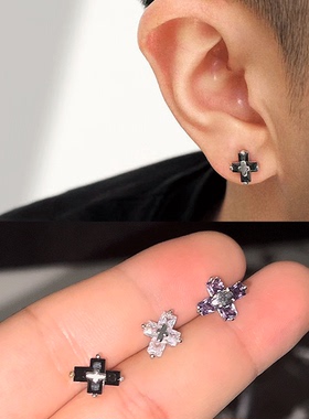 美式耳钉男潮个性痞帅复古耳环女黑色高级感钛钢耳骨钉螺丝拧扣