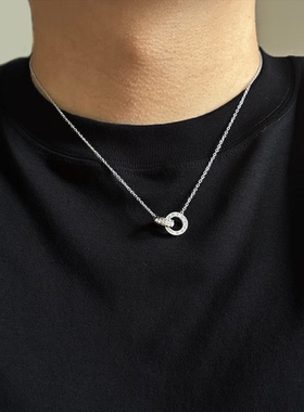 罗马数字双环吊坠高级感微镶欧美风项链男潮个性轻奢潮流女锁骨链
