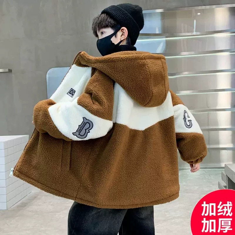国潮男童加厚冬装羊羔绒外套炫酷