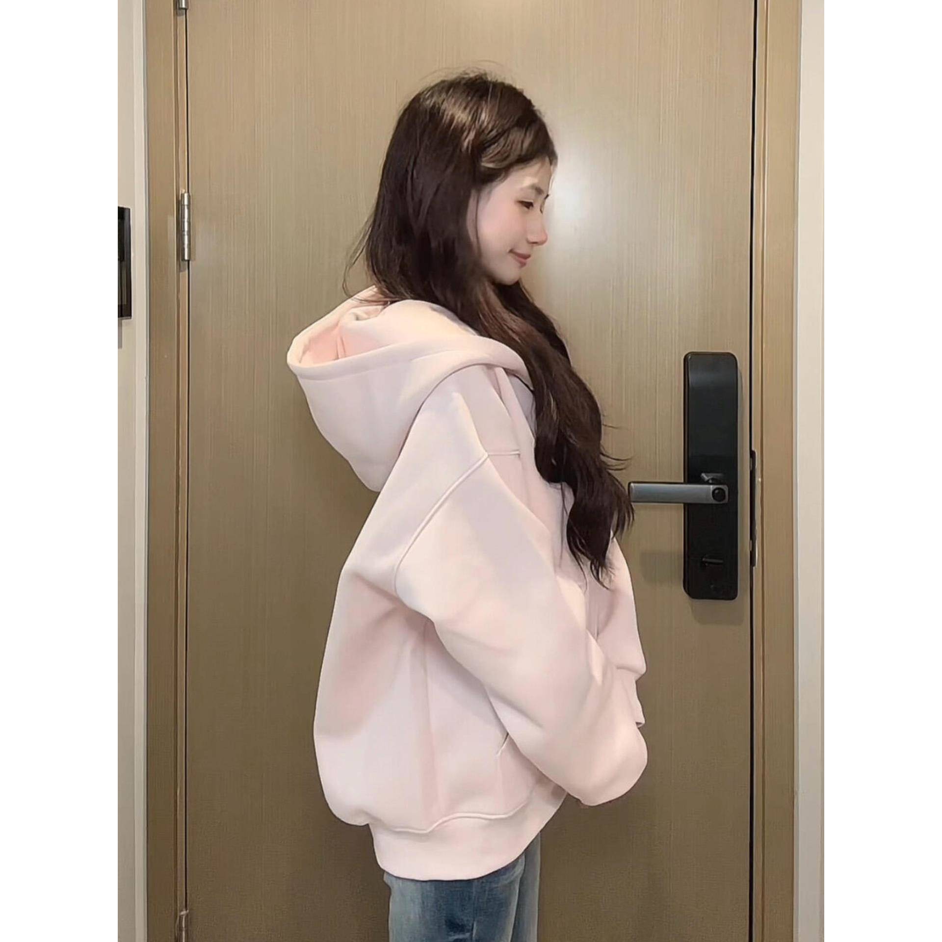 粉色卫衣外套女款秋2025新款今年流行爆款宽松慵懒风韩版连帽开衫