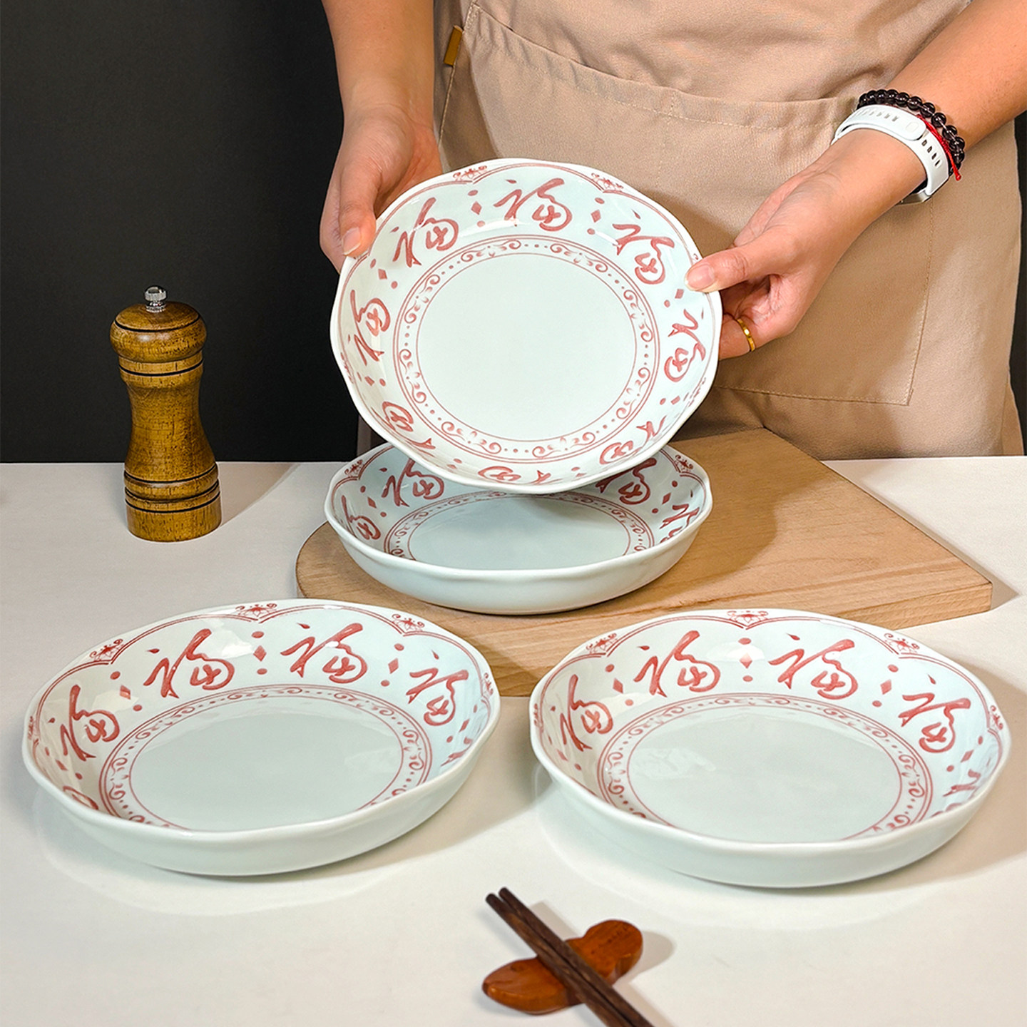 高级感盘子菜盘家用红福新年陶瓷釉下彩乔迁之喜轻奢深盘碟子餐具,餐饮具,盘,淘宝优惠券,粉丝福利购,淘宝优惠卷