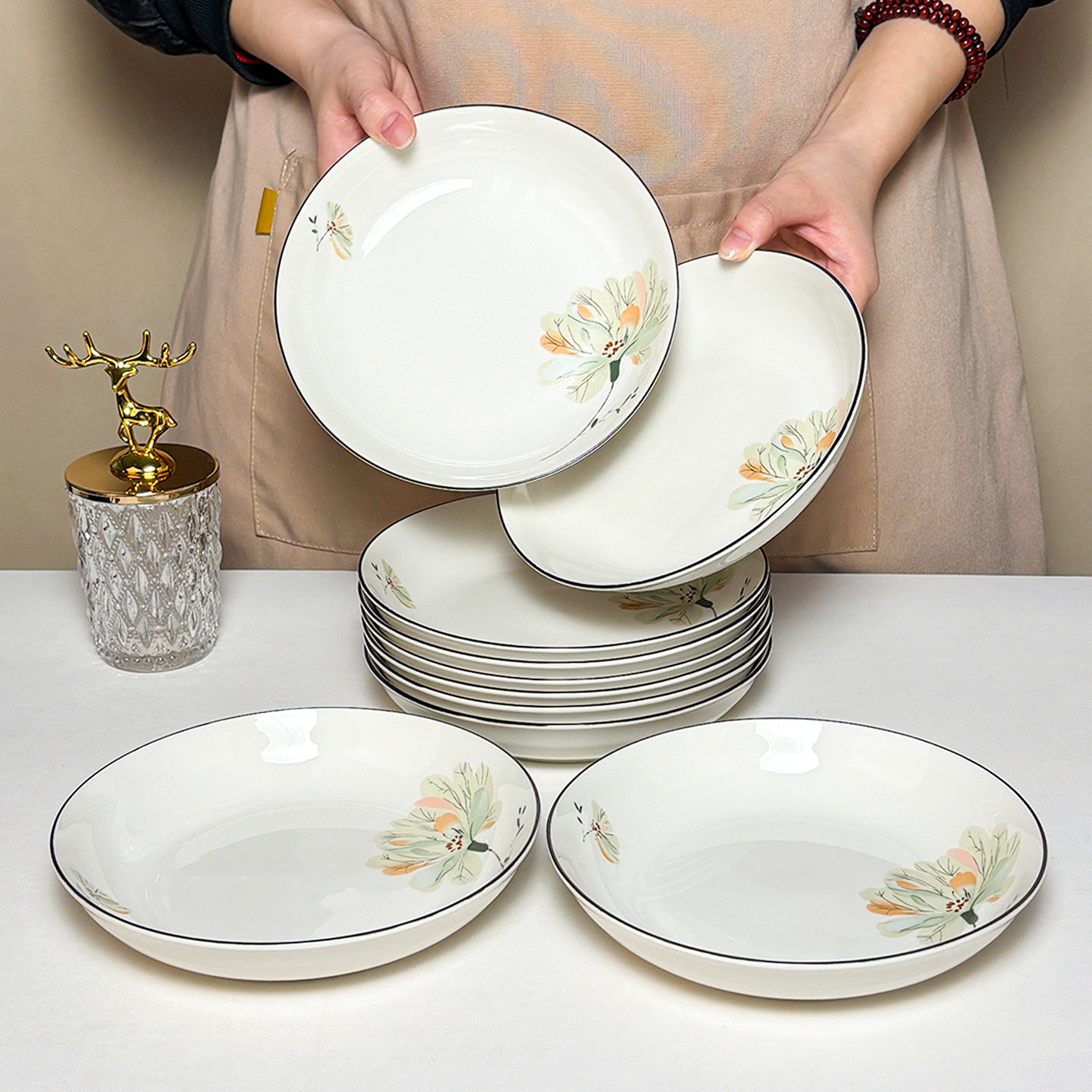 盘子菜盘家用2026新款陶瓷特别好看的高级感高档炒菜碟子深盘餐具,餐饮具,盘,淘宝优惠券,粉丝福利购,淘宝优惠卷