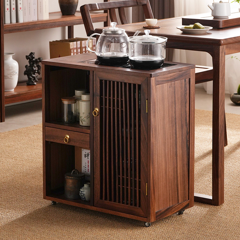 新中式移动茶水柜烧水壶一体家用泡茶台桌侧边柜实木茶车沙发边几