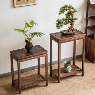 北美黑胡桃木花架实木鱼缸架子新中式禅意盆景架阳台长方形置物架