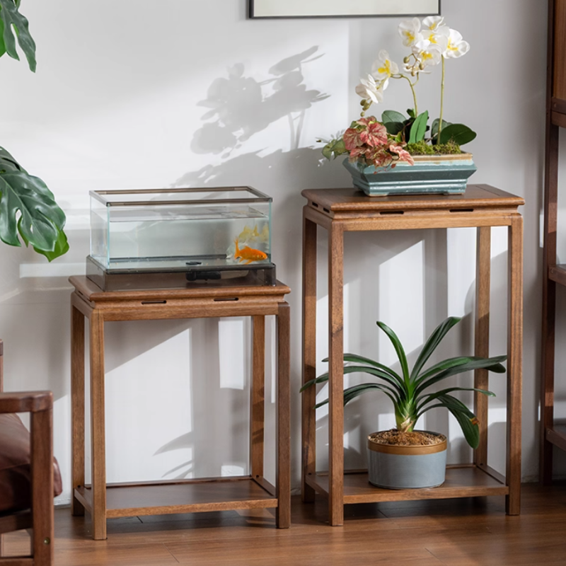 核桃木长方形花架客厅落地式实木鱼缸架子置物架阳台花几花盆架