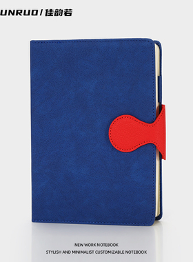 a5笔记本本子定制可印logo封面礼盒2025新款高颜值精致高级考研商务工作蜂窝纹宝蓝色硬皮带扣横线皮质记事本