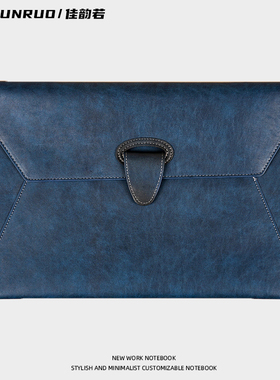 A4商务皮质文件袋大容量带扣防水档案袋加厚资料收纳袋男款办公合同票据公文袋蓝色便携个性刻字定制可印logo