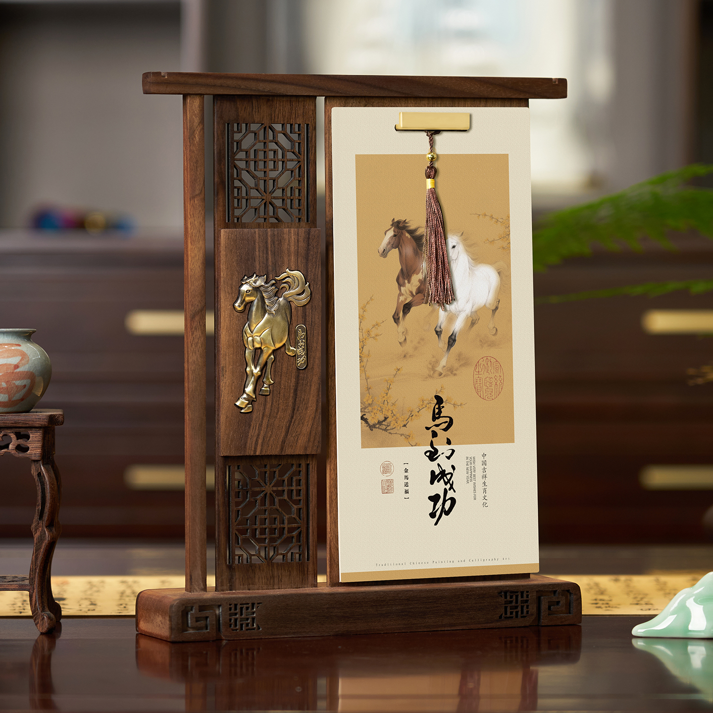 重工实木中式博古架礼盒装中国风台历送礼2026年新款桌面定制logo创意摆件办公室日历商务公司高档礼品礼物