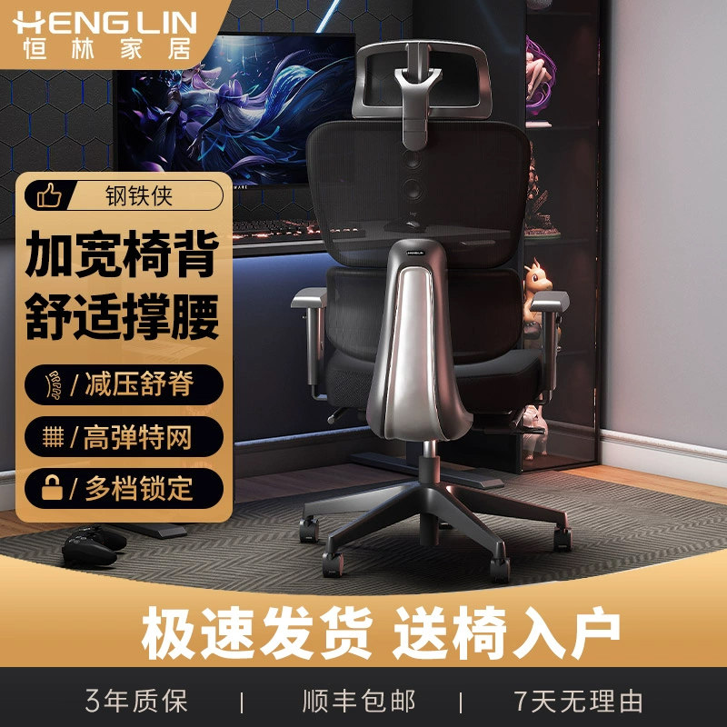 恒林钢铁侠人体工学椅腰背分区电脑椅家用舒适电竞椅可升降办公椅