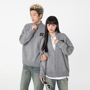 潮牌宽松百搭拉链毛衣男女同款 复古高街基础纯色开衫 GGON美式 URS