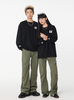 URS GGON 基础百搭简约字母刺绣潮牌宽松长袖T恤 男女同款