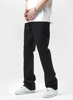 URS GGON黑色基础百搭高街微喇叭牛仔裤水洗宽松休闲长裤男秋冬