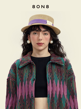 8ON8紫色米色发带sc小草帽休闲编织帽子时尚高级感穿搭设计师品牌