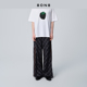8ON8设计感秋季 子 穿搭宽松裤 复古格纹拼接休闲阔腿长裤 女垂感时尚