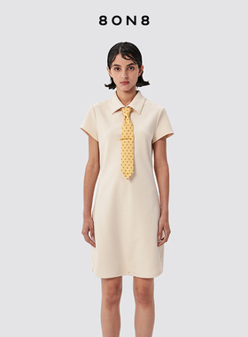 8on82024新品女款纯色气孔刺绣Polo休闲连衣裙设计师品牌