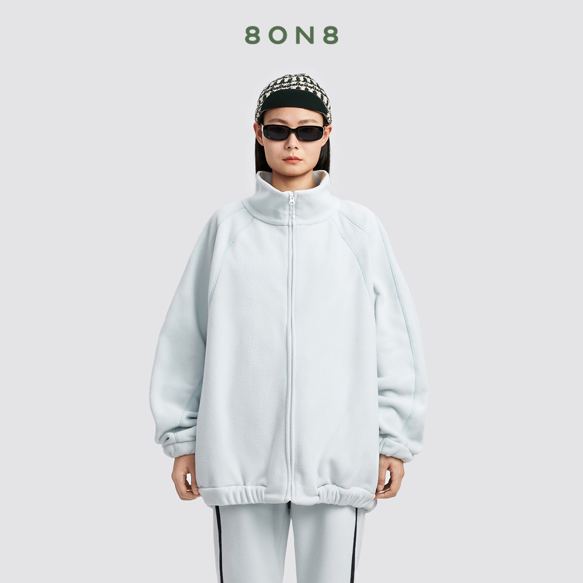 黑灰蓝棕摇粒绒拼接夹克