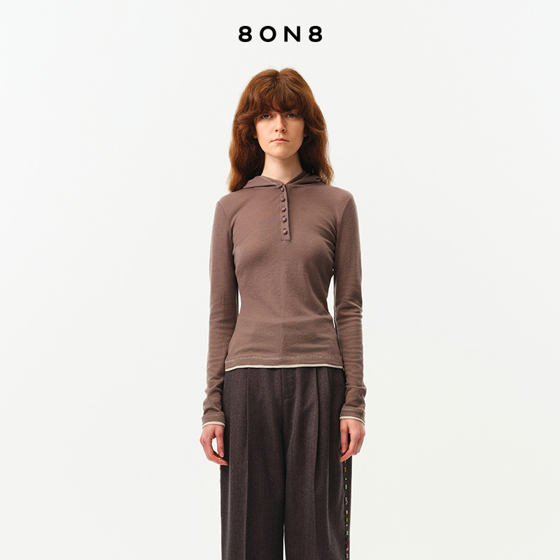 8ON8连帽套头衫2025秋季新款经典简约设计感修身显瘦气质长袖上衣