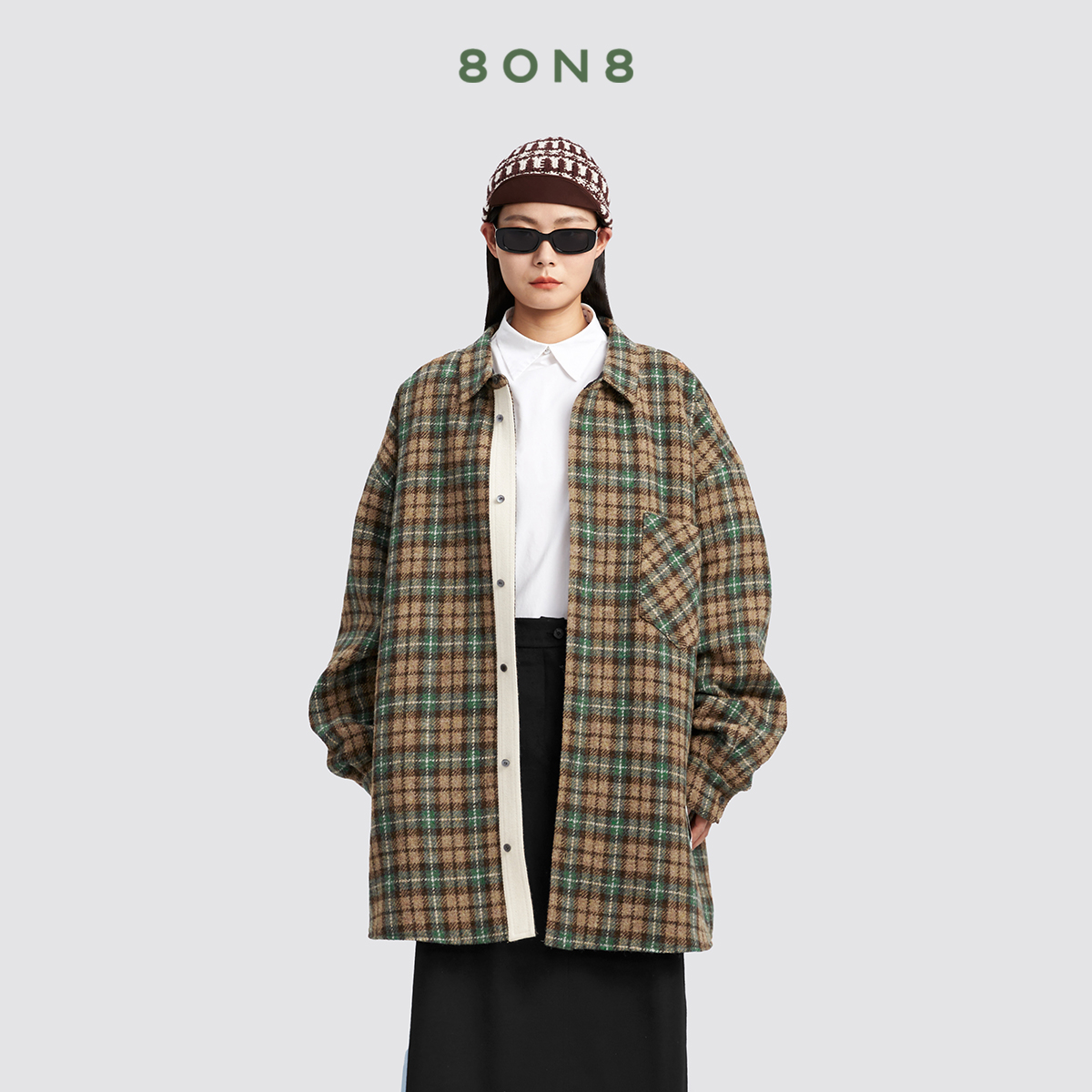 8ON8棕色哈里斯夹棉大衣