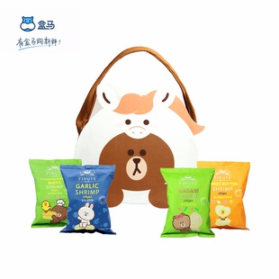 盒马FINUTE布朗熊系列零食新年缤纷礼包248g韩国进口休闲零食虾片