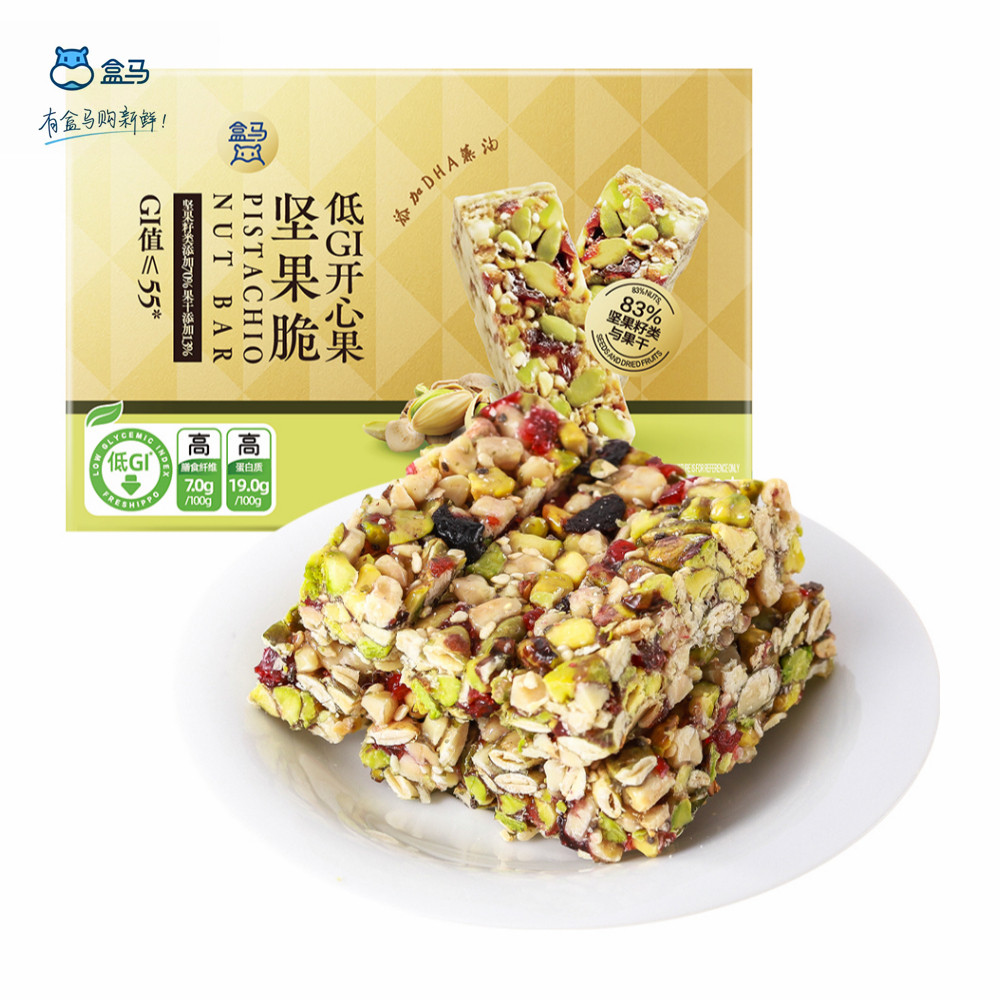 盒马低GI开心果坚果脆128g独立包装营养高蛋白坚果条休闲零食点心