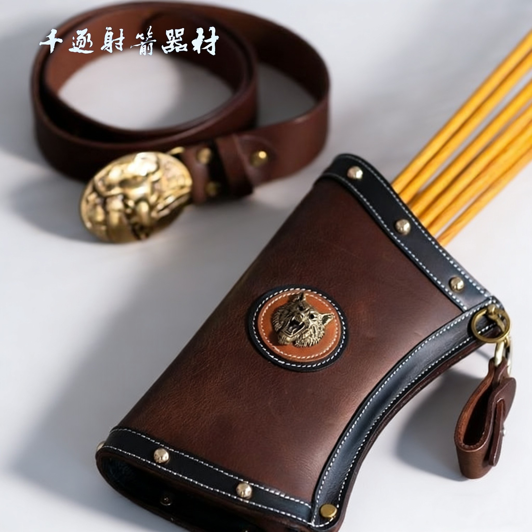 进口植鞣皮箭囊原野反向箭壶射箭美猎传统弓竞反箭袋骑射挤压箭囊