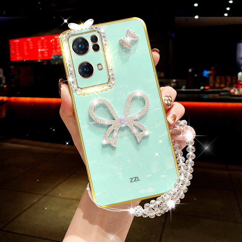 OPPOReno7手机壳reno7pro女款个性创意PFDM00防摔硅胶软壳opreno7se保护套poopreno07全包边高档镶钻网红手链