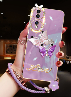 适用于华为荣耀70手机壳Honor70/Pro时尚镶钻电镀直边硅胶软壳FNE-AN00超薄个性女新款防摔全包镜头70por手绳