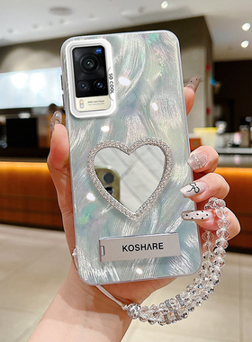 vivoX60手机壳时尚高颜值女款支架保护套X60Pro镶钻补妆镜软壳V2046A亚克力超薄防摔V2047A全包边vivi带挂绳