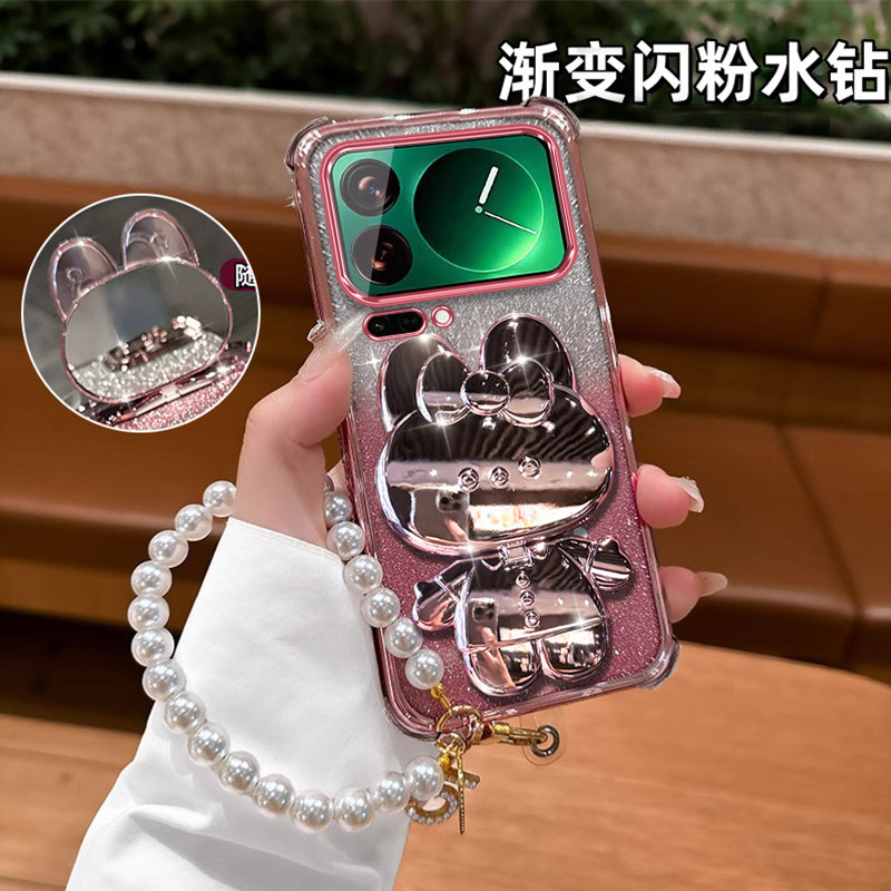 适用于小米17手机壳气囊防摔带镜头膜Xiaomi17Pro创意女款镜子支架保护套小米17ProMax高颜值XIAOMI17带挂绳