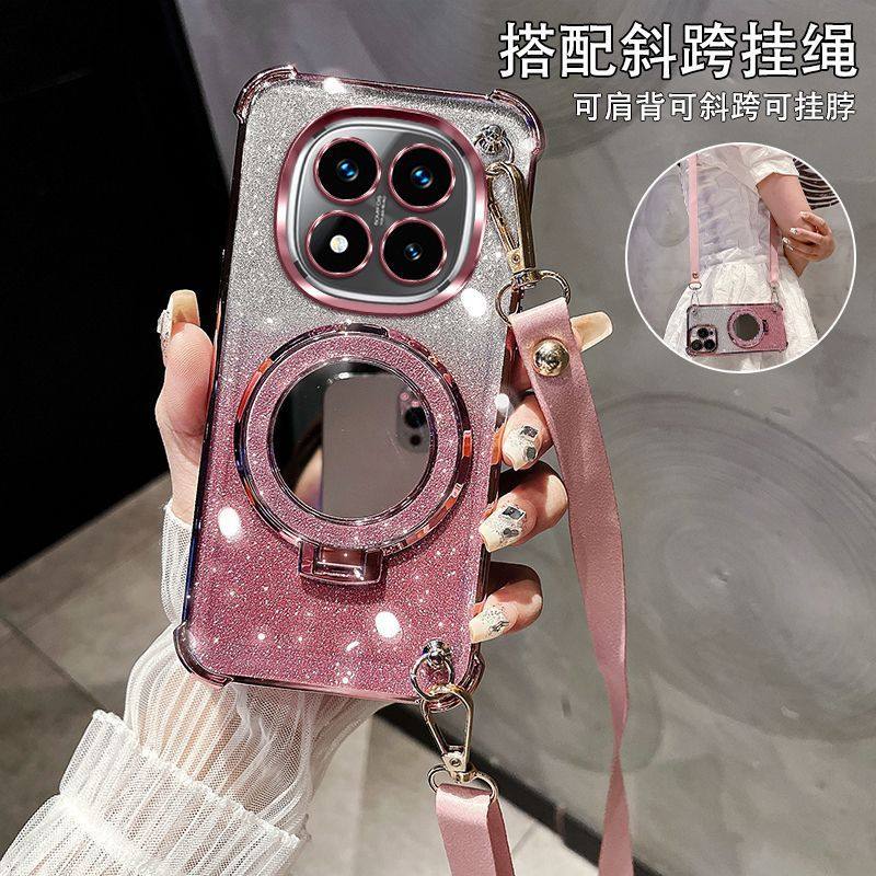 适用于红米NOTE15手机壳时尚高档女款NOTE15PRO新款斜跨保护套NOTE15PRO+补妆镜支架2510ERA8BC全包Redmi挂绳