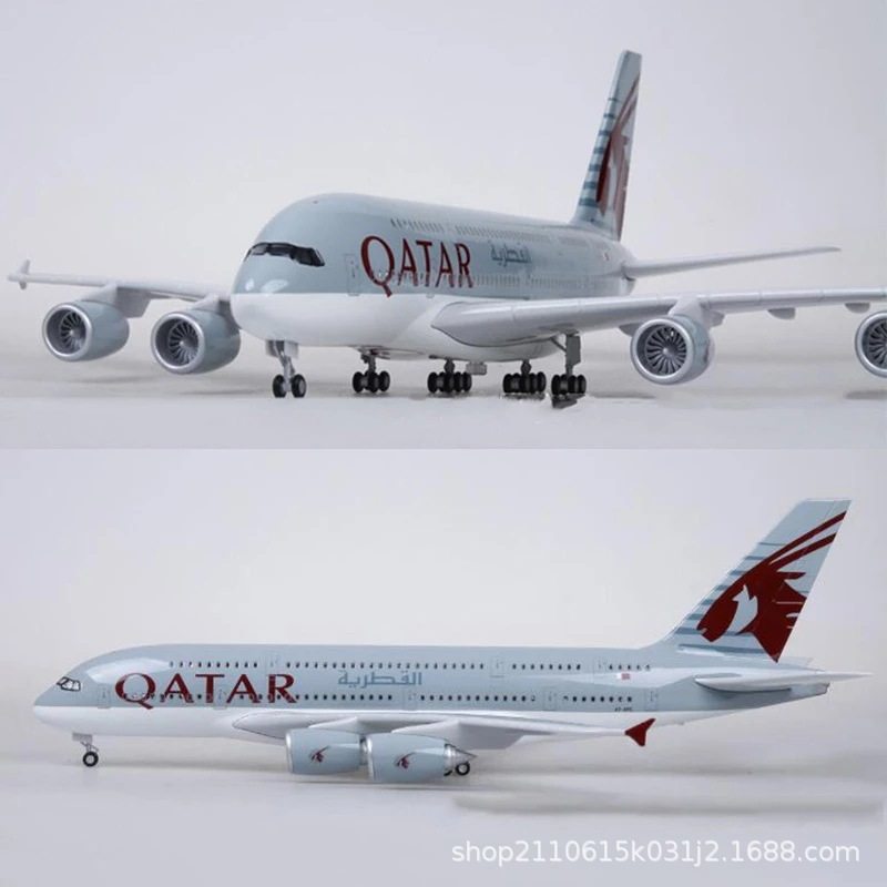 卡塔尔航空Scale 1:160 46cm LED声控A380 Qatar仿真飞机模型