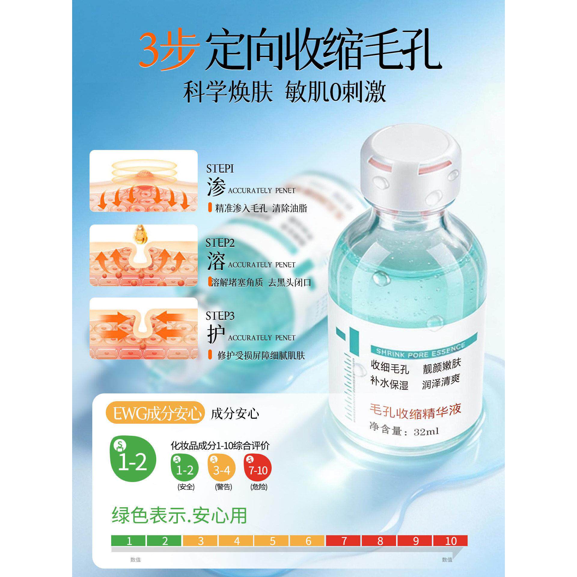 【细腻毛孔】孔毛收护缩致精华液修NAR复缩小毛孔粗大细修保湿温