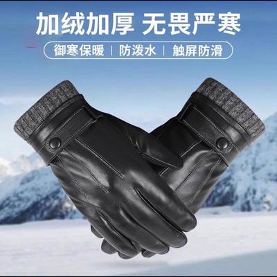 安楠男士2025新款手套冬季防寒保暖加绒加厚户外骑行触屏皮手套