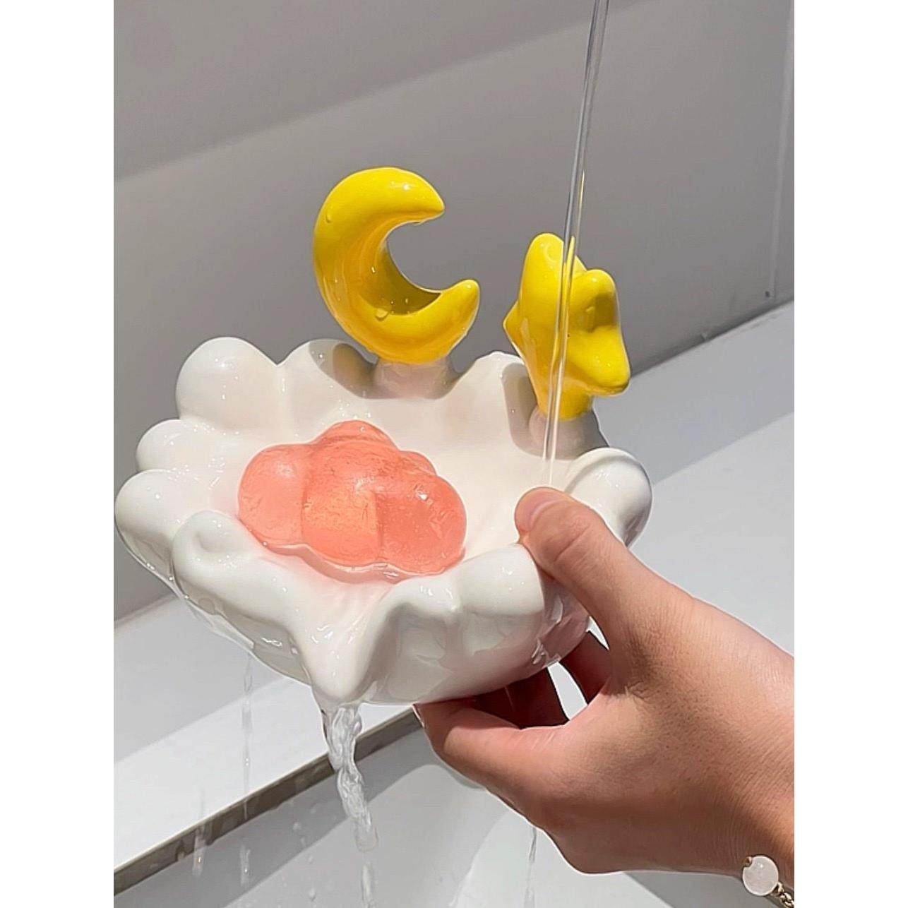 星星月亮陶瓷肥皂盒家用卫生间免打孔可沥水皂碟高颜值香皂置物架