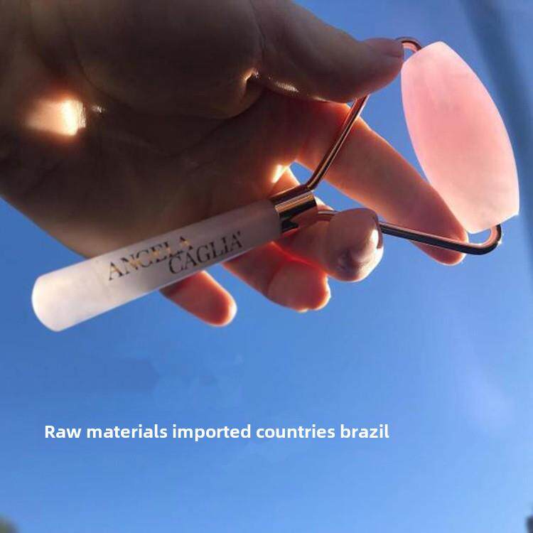 海外粉水晶推脸神器v脸部面部提拉紧致美容玉石板刮痧滚轮按摩器