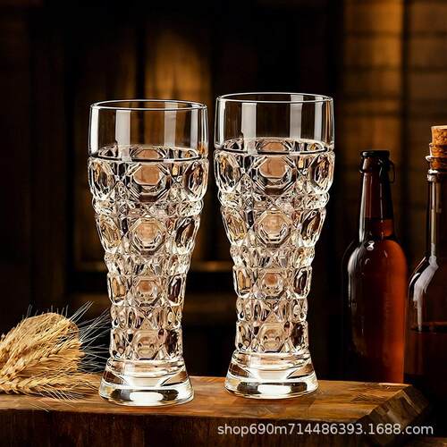 【下单立减50】大麦啤酒杯个性雕花丰腰酒杯精酿扎啤杯_wf