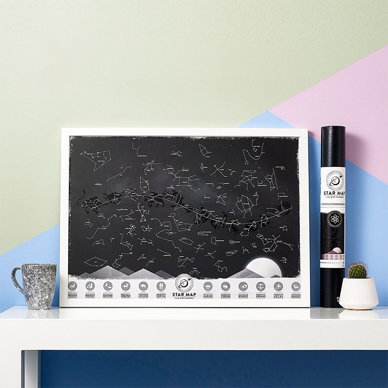 博物×Luckies英国荧光星空地图夜光星座海报家居墙壁挂画装饰