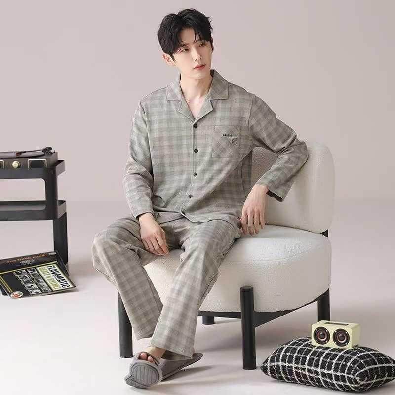 美梦纯棉睡衣男春秋季长袖开衫青少年爸爸宽松大码家居服套装可外,女士内衣/男士内衣/家居服,睡衣/家居服套装,淘宝优惠券,粉丝福利购,淘宝优惠卷