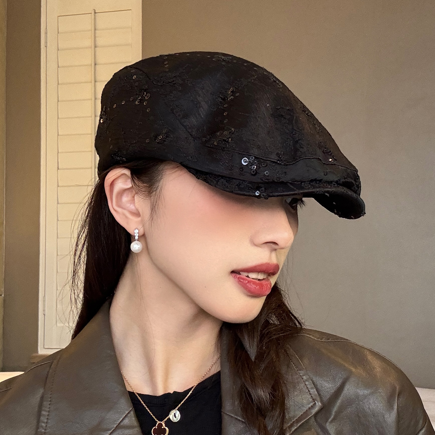 国风刺绣前进帽女春秋百搭亮片