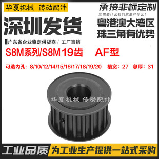 S8M19齿250铁槽宽27AF型同步轮45 碳钢发黑S8M同步带轮内孔8
