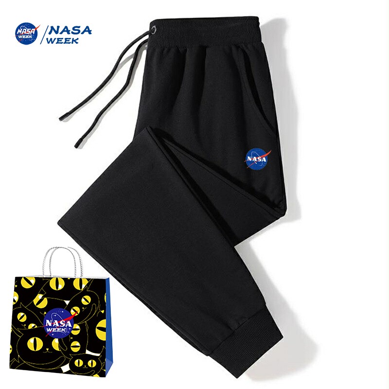 NASA联名款运动休闲裤纯棉男女同款春秋季小脚裤大码情侣卫裤潮A