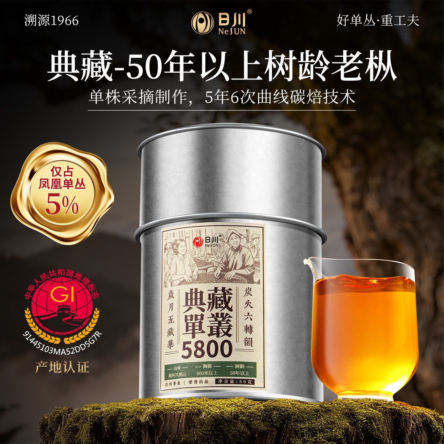 日川凤凰单丛茶50年老枞罐装茶叶