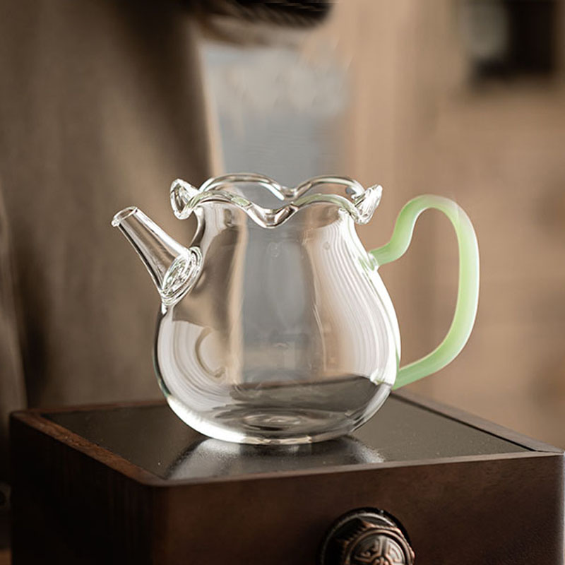 日式耐热玻璃花口茶水分离公道杯