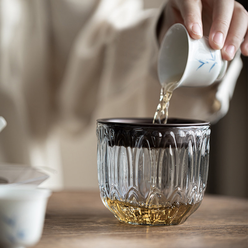 玻璃带盖小茶洗中式茶渣缸