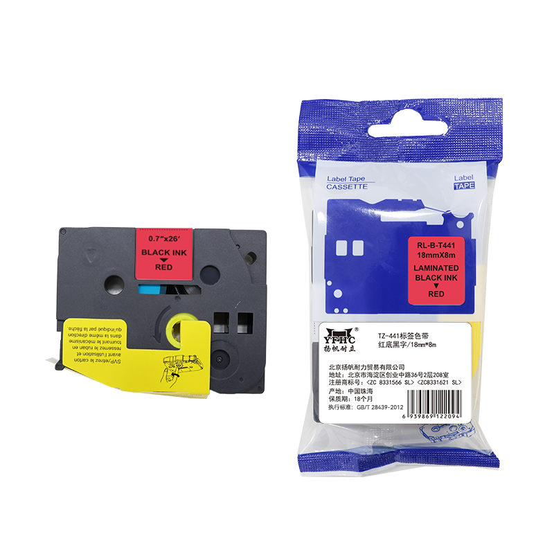 扬帆耐立 TZ-441 标签色带 红底黑字 18mm*8m适用于兄弟Brother PT-D200 PT-D210 PT-2030 PT-2730 PT-9700