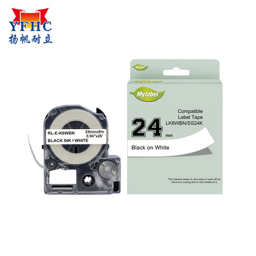 扬帆耐立 LK6WBN/SS24K 标签色带 白底黑字 24mm*8m适用于爱普生LW-K400L/600P 锦宫SR230C/230CH/530C/550C