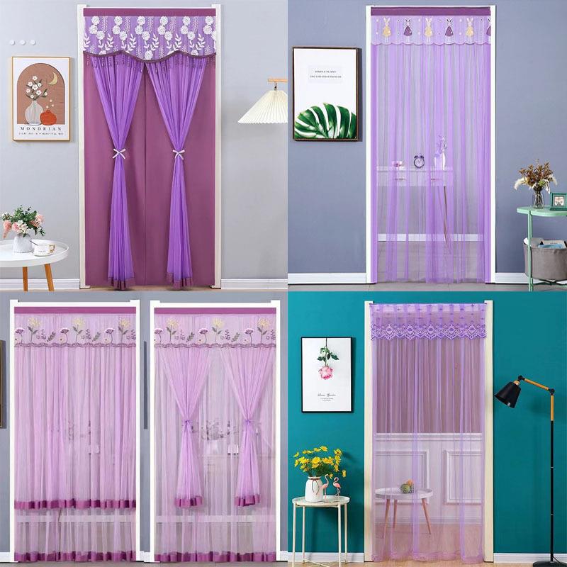 门帘免打孔防蚊纱帘蕾丝夏季半截帘新款卧室厨房隔断帘魔术贴帘子