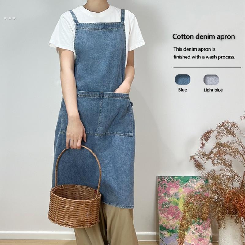 咖啡师全棉加厚牛仔帆布围裙防污家用厨房奶茶店工作男士围兜围腰